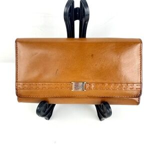 Pelle Studio Leather Checkbook Trifold Wallet British Tan Brown, Fine Condition